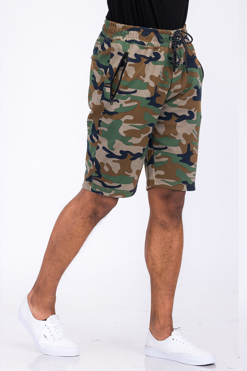 Heathered Cotton Blend Shorts with Drawstring Waist