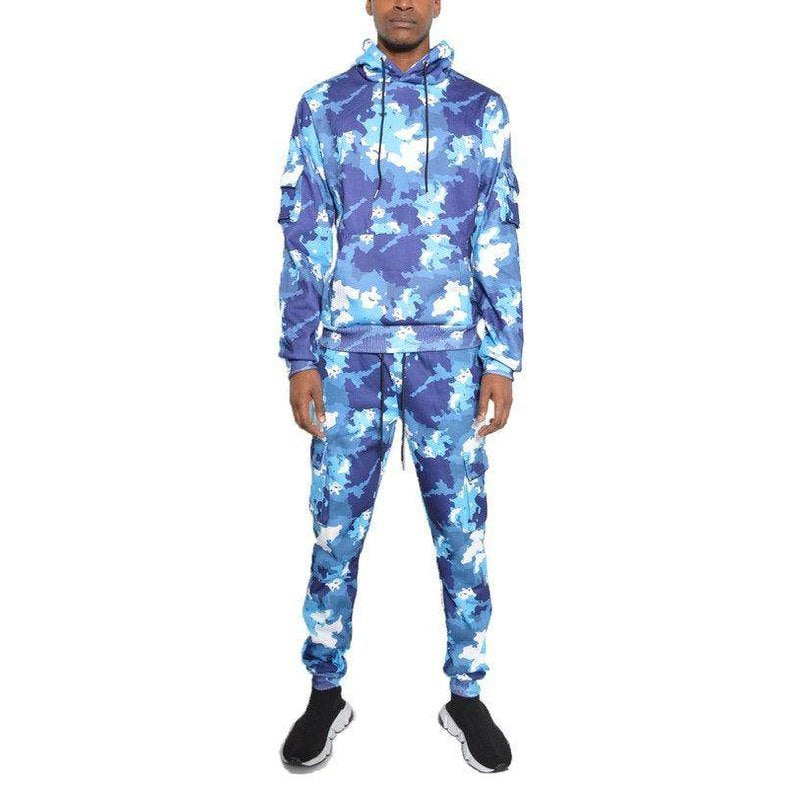 Men's 2PC Camouflage Tracksuit for Men in Blue and White with Comfortable Fit for Everyday Wear