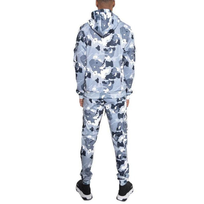 Men's 2PC Camouflage Tracksuit for Men in Blue Tones with Hoodie and Joggers