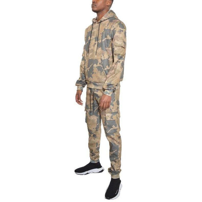 WEIV men's 2PC camouflage tracksuit for men in beige and green with a comfortable hoodie and pants