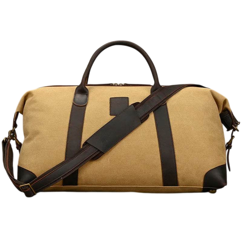 Bolsa de viaje de lona y cuero para hombre, grande, de hombro, para fin de semana