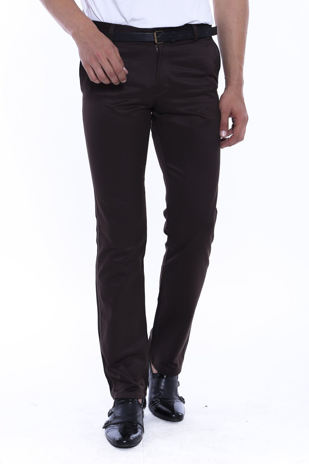 Canvas Pockets Cotton Dark Brown Men Pants – front view