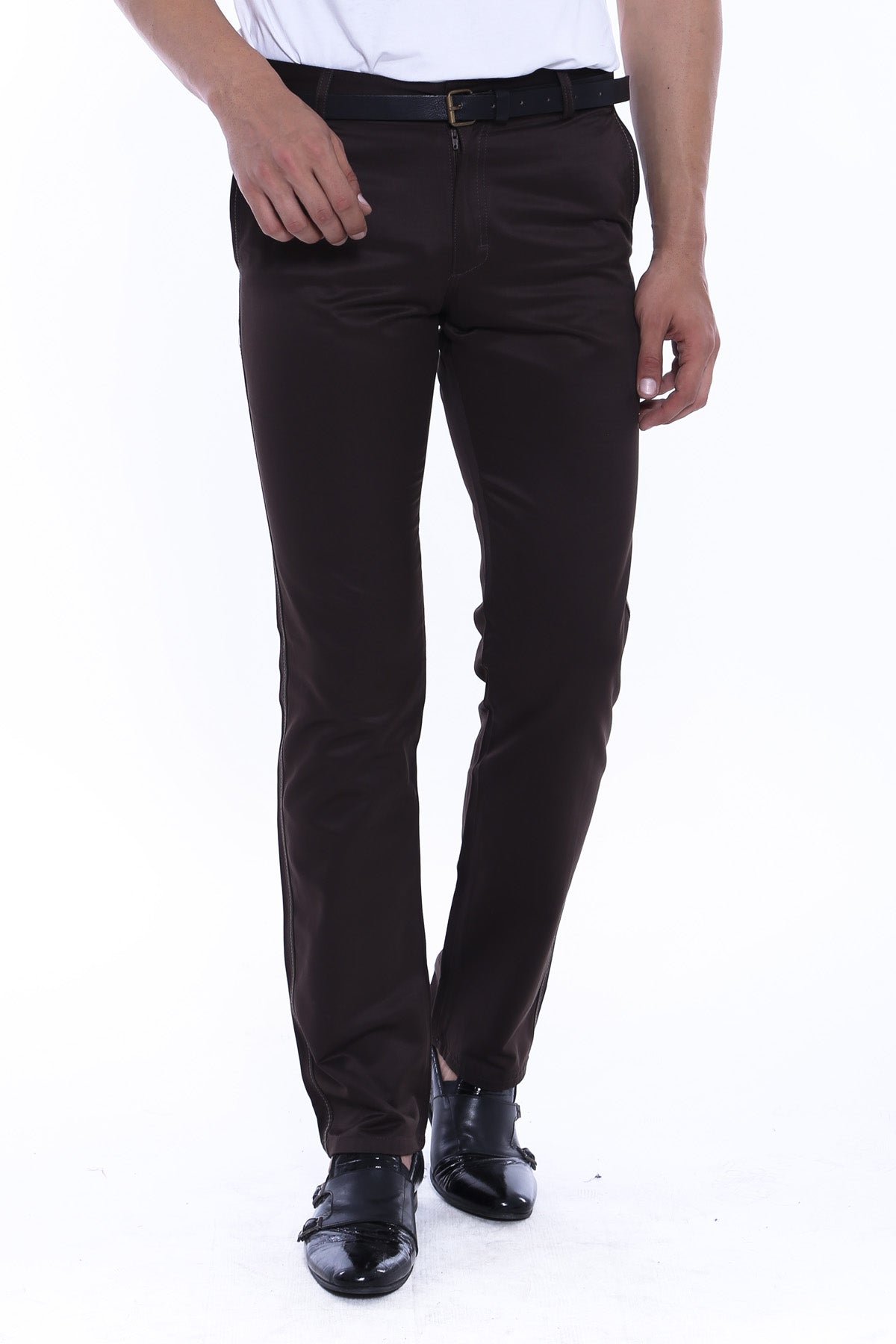 Canvas Pockets Cotton Dark Brown Men Pants – front view