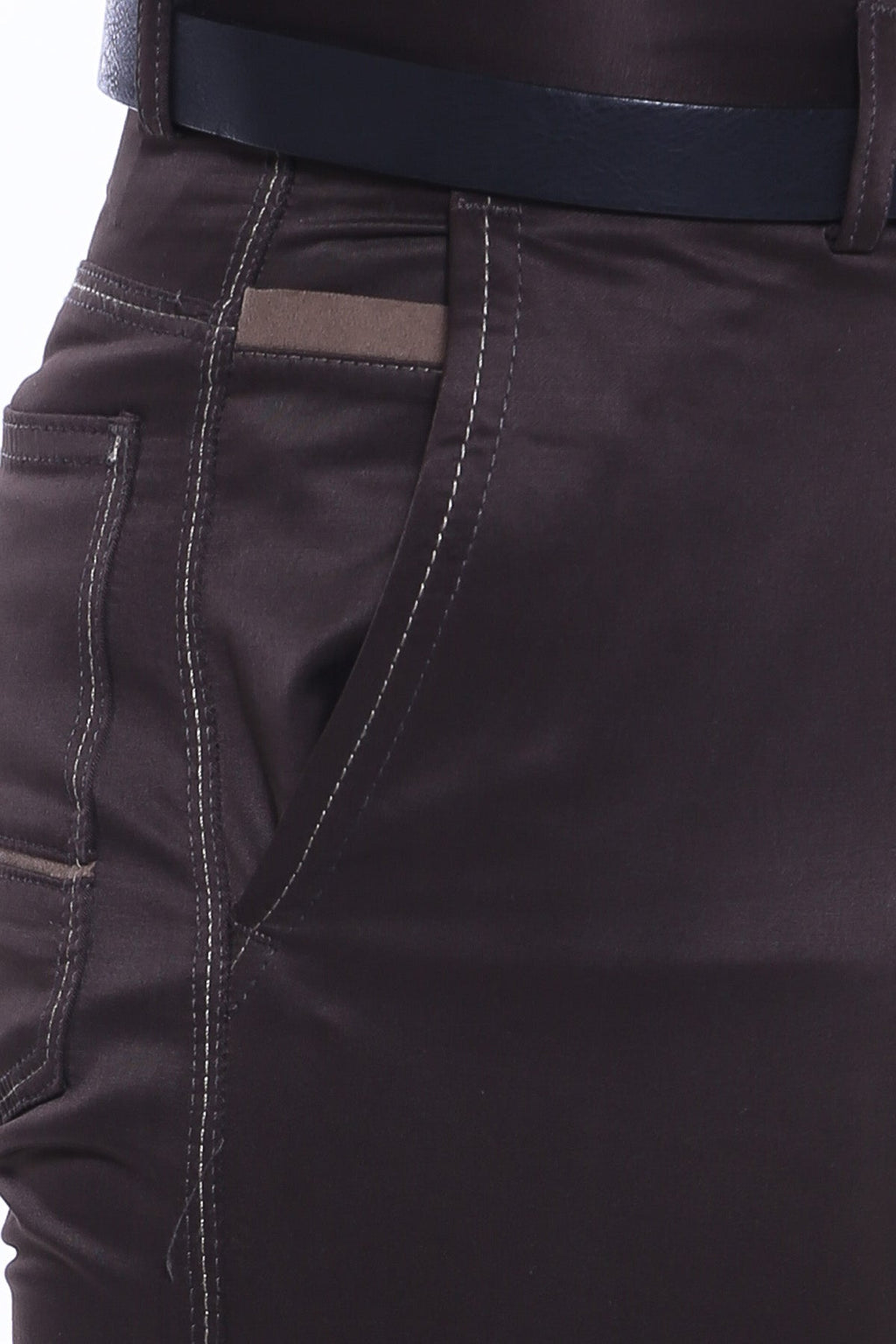 Canvas Pockets Cotton Dark Brown Men Pants – detail view