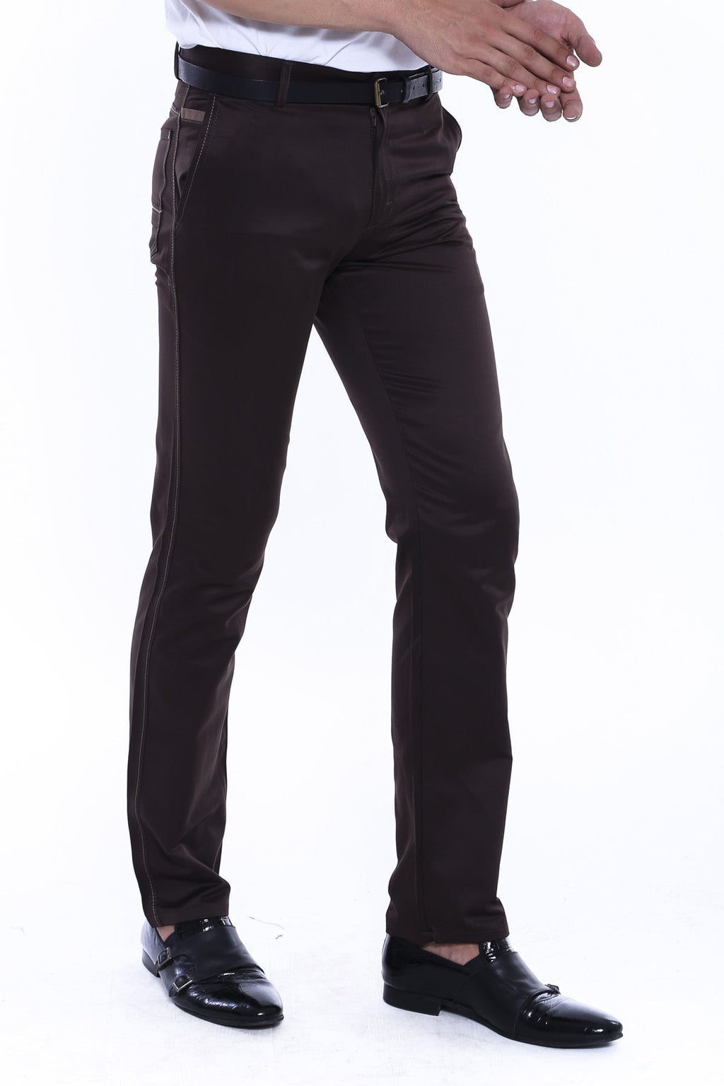 Canvas Pockets Cotton Dark Brown Men Pants – side view