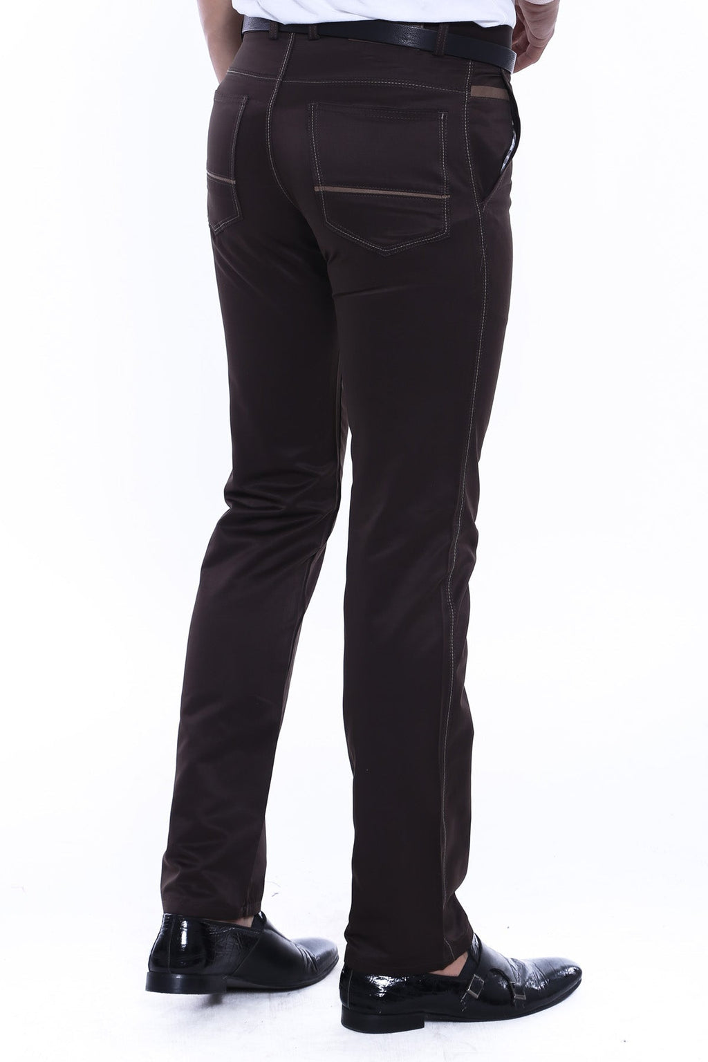 Canvas Pockets Cotton Dark Brown Men Pants – styled view