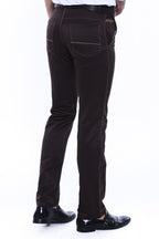 Canvas Pockets Cotton Dark Brown Men Pants – styled view