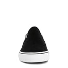 Rag Company black canvas slip on sneakers with white rubber sole front view