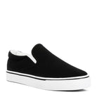 Rag Company women's black canvas slip on sneakers with white rubber sole and minimalist design