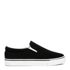 Rag Company women's black canvas slip on sneakers with white rubber sole and low profile design