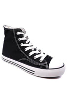 Black high-top canvas sneakers with patterns featuring classic design and white laces