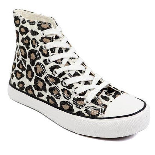 Trendy Miami Shoe Wholesale canvas sneakers with patterns in leopard design for stylish women