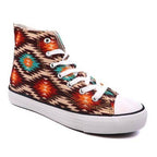 Stylish women's canvas sneakers with patterns featuring vibrant tribal designs for casual wear