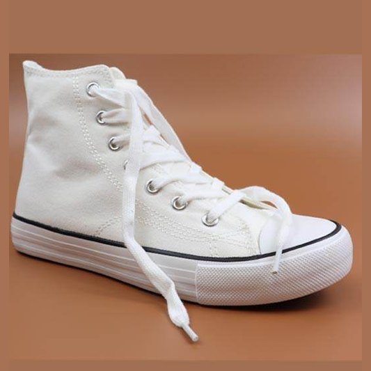 Stylish white canvas sneakers with patterns and classic high-top design for women