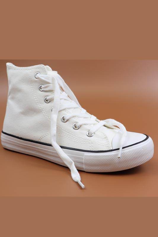 Stylish white canvas sneakers with patterns and classic high-top design for women