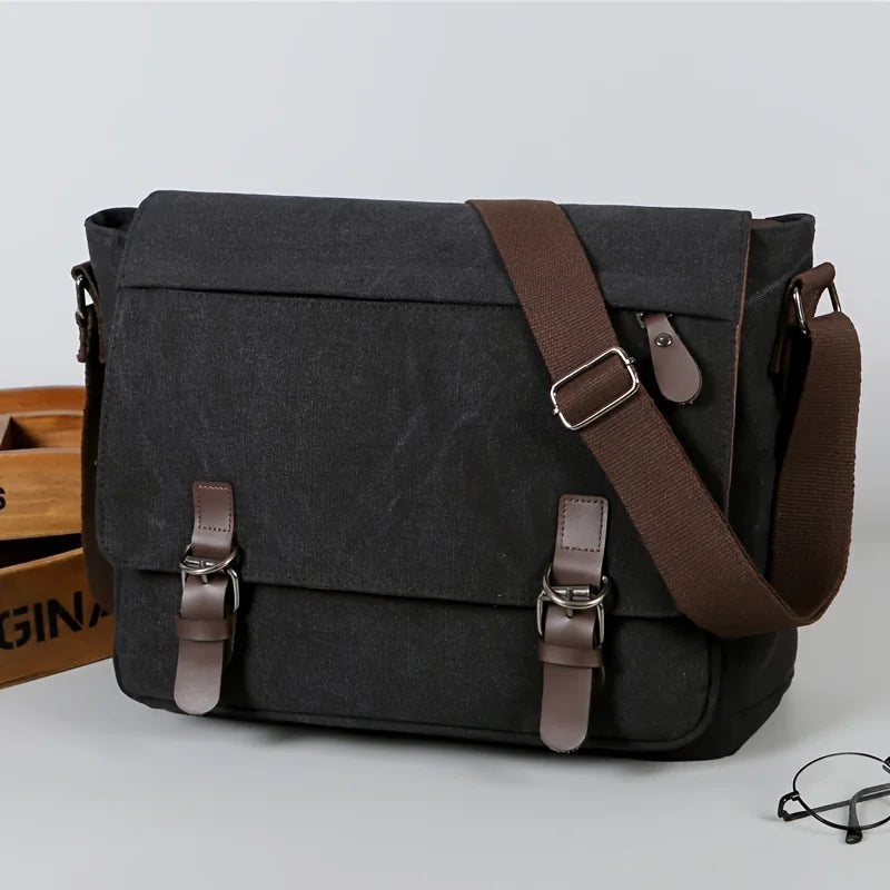 Black canvas totes bag with brown leather accents for stylish carrying