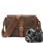 Brown canvas totes bag with adjustable strap for photography gear