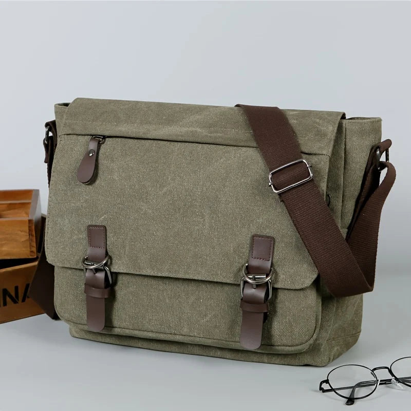 Olive green canvas totes bag for everyday use with adjustable strap
