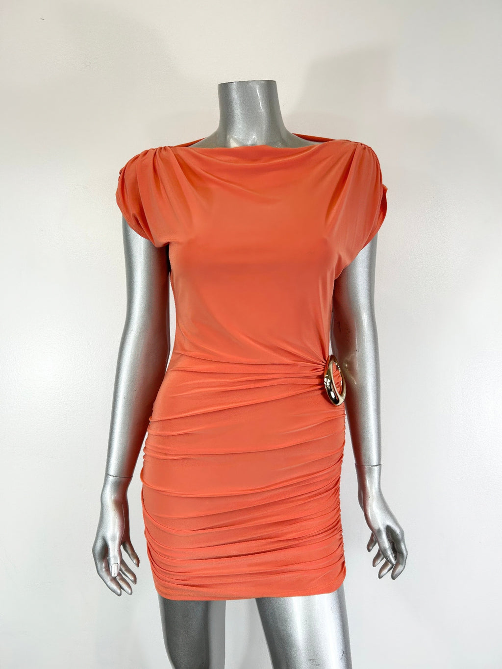 Women's cap sleeve mini dress in coral, perfect for night outings