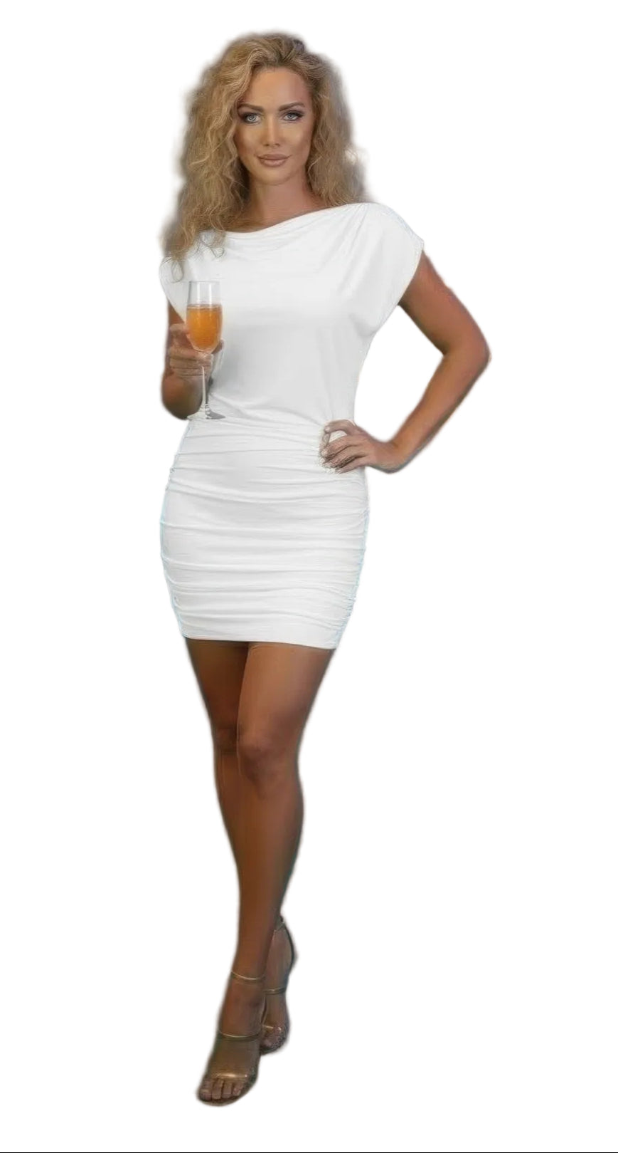 Women's white cap sleeve mini dress, perfect for clubwear occasions