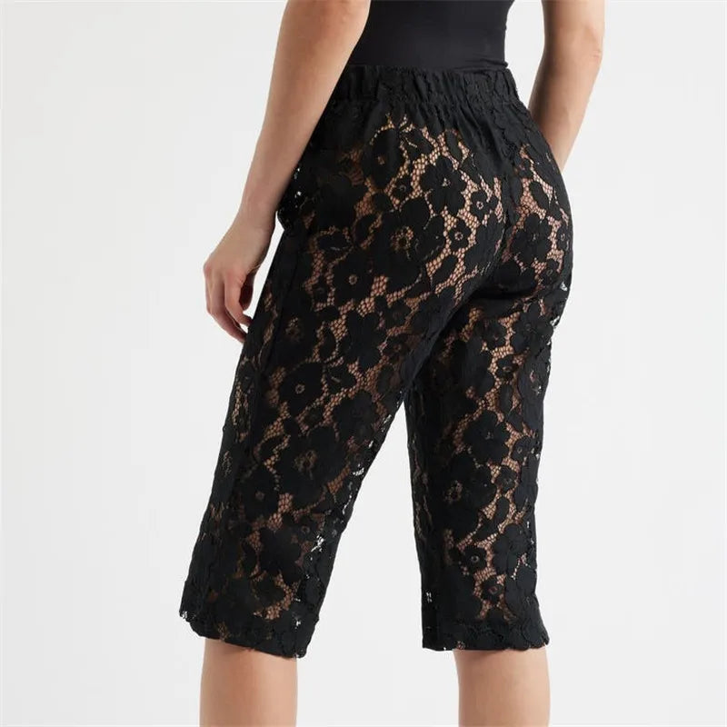 Women's black lace capri dress pants, perfect for summer outings