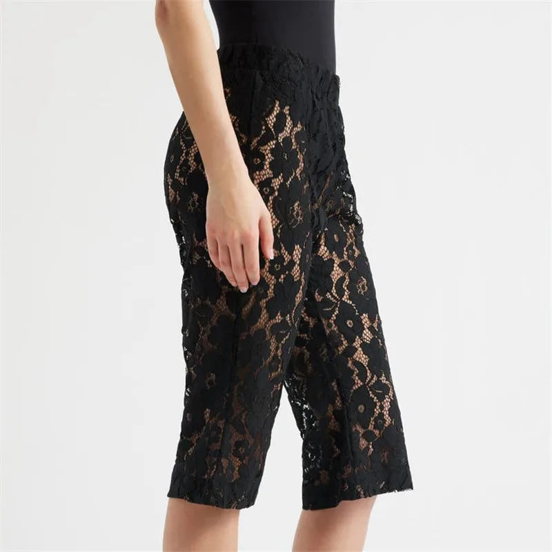 Women's black lace capri dress pants, perfect for summer outings
