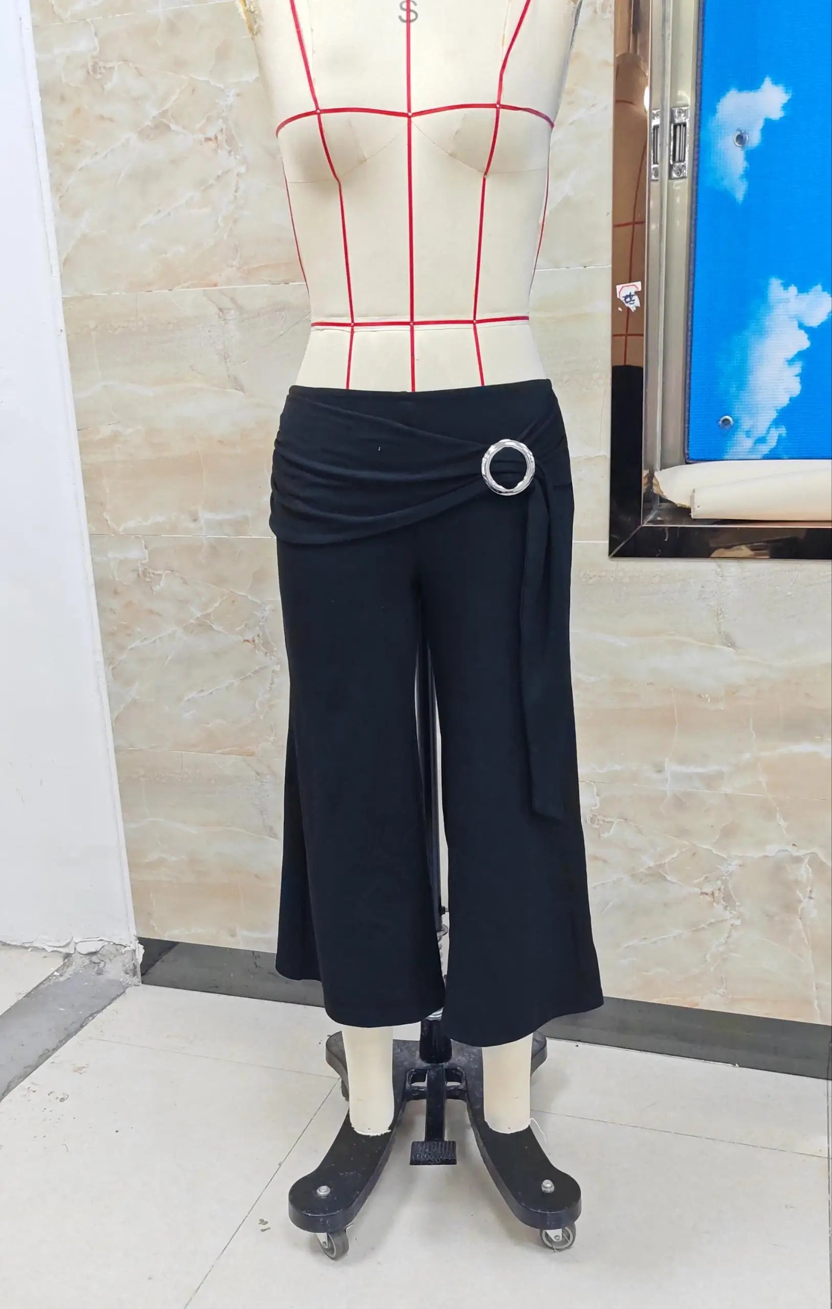 Women's black capri dress pants with side tie detail for casual wear
