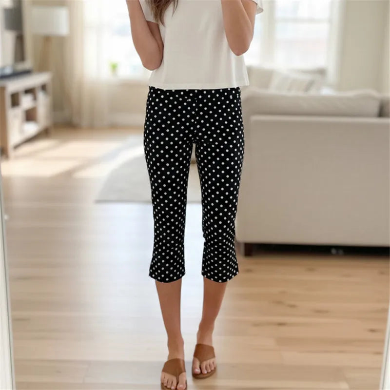 Women's black polka dot capri dress pants for casual outings