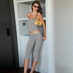 Women's black and white polka dot capri dress pants, stylish casual outfit