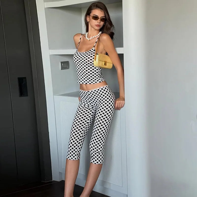 Women's polka dot capri dress pants set for stylish summer outings