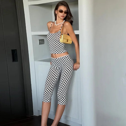 Women's polka dot capri dress pants set for stylish summer outings