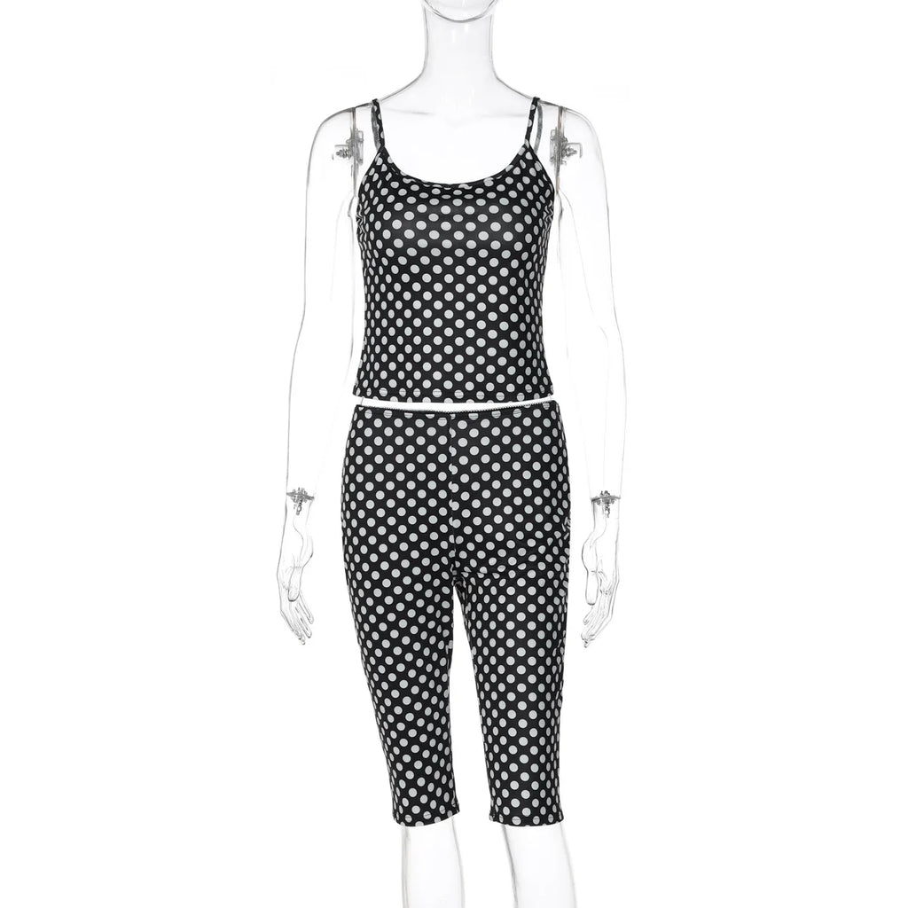Women's black polka dot capri dress pants set for casual outings