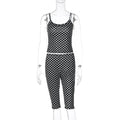Women's black polka dot capri dress pants set for casual outings