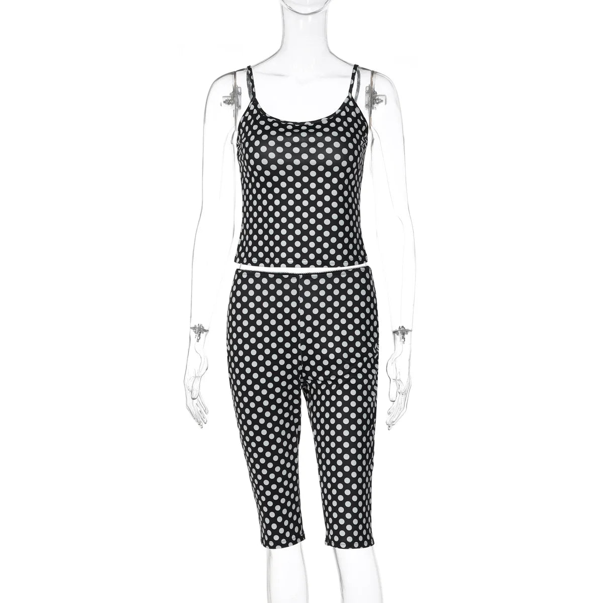 Women's black polka dot capri dress pants set for casual outings