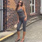 Women's black polka dot capri dress pants, stylish summer outfit