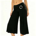 Women's black capri dress pants with stylish front tie detail