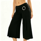 Women's black capri dress pants with stylish front tie detail