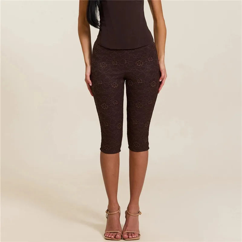Women's brown capri dress pants, stretchy material for casual wear