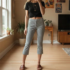 Women's checkered capri dress pants, stylish and versatile for casual wear