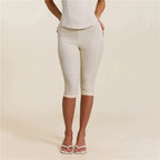Women's cream capri dress pants, lightweight for summer wear