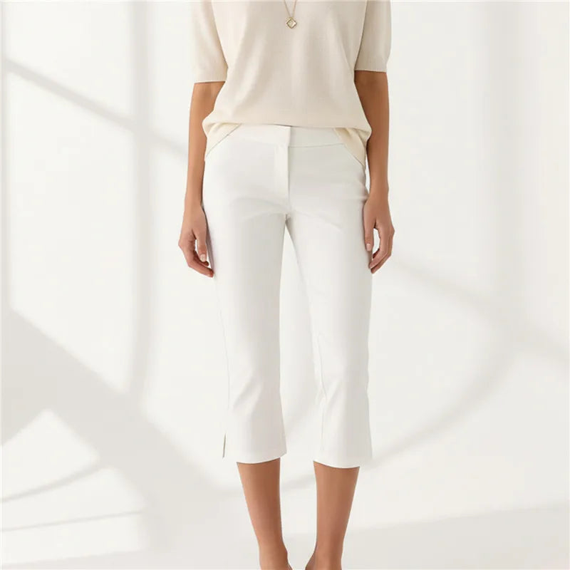 White women’s capri dress pants, chic look for casual outings
