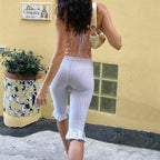 Women's striped capri dress pants, lightweight fabric, casual wear