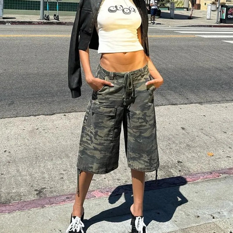 Women's cargo cargo shorts in camo pattern, perfect for casual outings