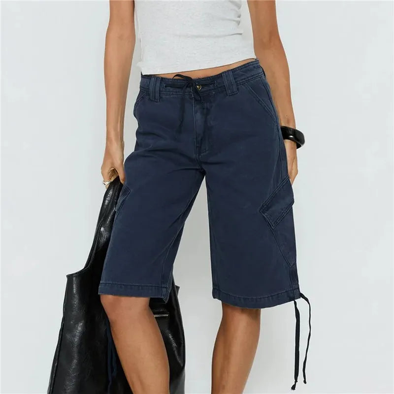 Navy cargo cargo shorts, lightweight cotton for casual wear