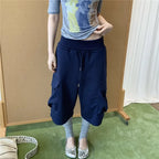 Women's navy cargo joggers, soft fabric, ideal for casual wear