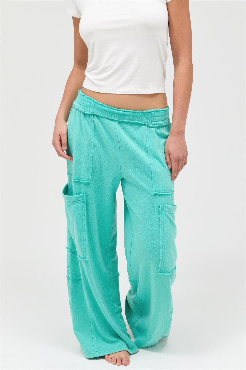 Women's aqua cargo pants, lightweight, perfect for casual outings
