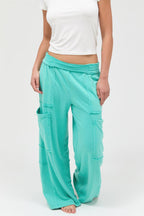 Women's aqua cargo pants, lightweight, perfect for casual outings