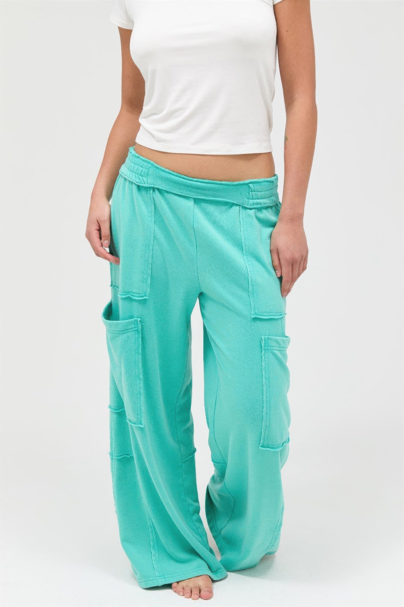Women's aqua cargo pants, lightweight, perfect for casual outings