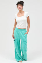 Women's turquoise cargo pants, lightweight fabric for casual outings