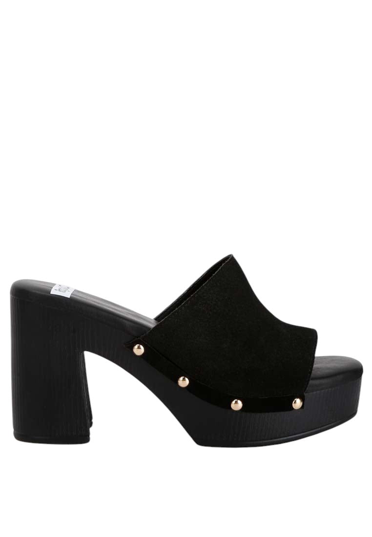 Cartera Soft Suede High Block Heel Clogs